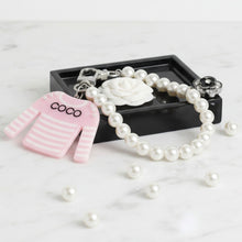 Load image into Gallery viewer, Keychain Pink White Stripe COCO Shirt Pearl Clip
