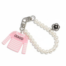 Load image into Gallery viewer, Keychain Pink White Stripe COCO Shirt Pearl Clip
