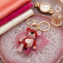 Load image into Gallery viewer, Keychain Red Pink Rhinestone Teddy Bear Bag Clip
