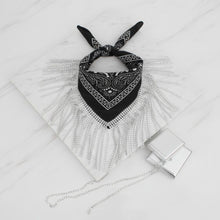 Load image into Gallery viewer, Necklace Black Bandana Bling Fringe Scarf
