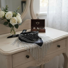Load image into Gallery viewer, Necklace Black Bandana Bling Fringe Scarf
