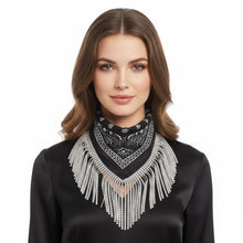 Load image into Gallery viewer, Necklace Black Bandana Bling Fringe Scarf

