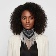 Load image into Gallery viewer, Necklace Black Bandana Bling Fringe Scarf
