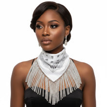 Load image into Gallery viewer, Necklace White Bandana Bling Fringe Scarf
