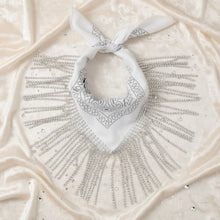 Load image into Gallery viewer, Necklace White Bandana Bling Fringe Scarf
