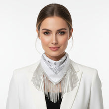 Load image into Gallery viewer, Necklace White Bandana Bling Fringe Scarf
