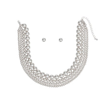 Load image into Gallery viewer, Necklace 4 Row Silver Ball Bead Layered Choker
