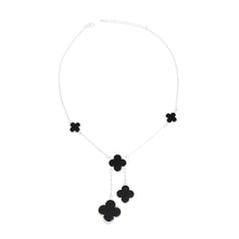 Load image into Gallery viewer, Charm Drop Black Quatrefoil Clover Silver Necklace
