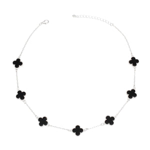 Necklace Silver Black Quatrefoil Clover 7 Motifs