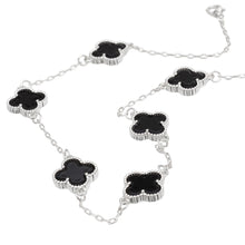 Load image into Gallery viewer, Necklace Silver Black Quatrefoil Clover 7 Motifs
