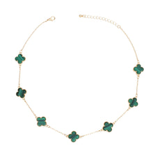 Load image into Gallery viewer, Necklace Gold Green Quatrefoil Clover 7 Motifs
