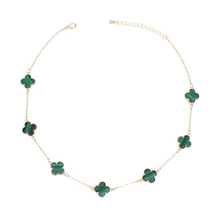 Necklace Gold Green Quatrefoil Clover 7 Motifs