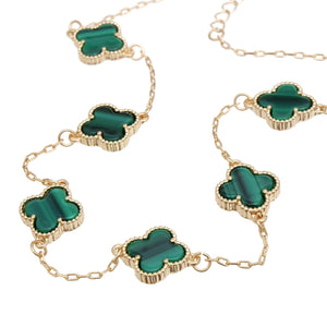 Necklace Gold Green Quatrefoil Clover 7 Motifs