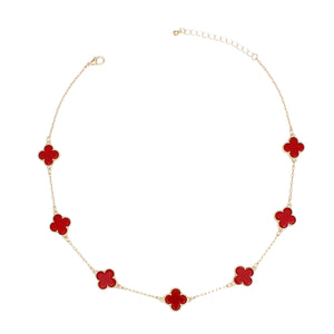 Necklace Gold Red Quatrefoil Clover 7 Motifs