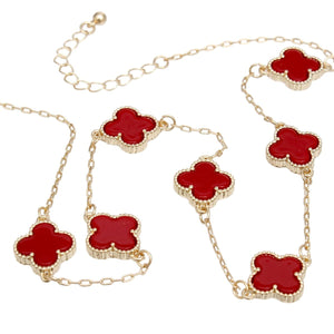 Necklace Gold Red Quatrefoil Clover 7 Motifs