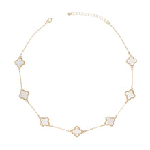 Load image into Gallery viewer, Necklace Gold White Quatrefoil Clover 7 Motifs
