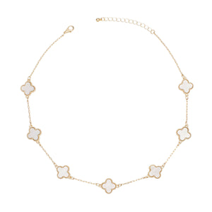 Necklace Gold White Quatrefoil Clover 7 Motifs