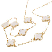 Load image into Gallery viewer, Necklace Gold White Quatrefoil Clover 7 Motifs
