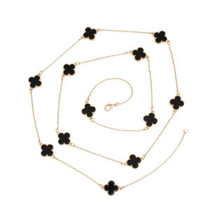 Long Necklace Gold Black Quatrefoil 12 Motifs