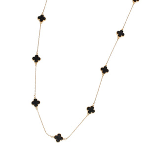 Long Necklace Gold Black Quatrefoil 12 Motifs