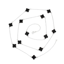 Load image into Gallery viewer, Long Necklace Silver Black Quatrefoil 12 Motifs
