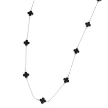 Load image into Gallery viewer, Long Necklace Silver Black Quatrefoil 12 Motifs
