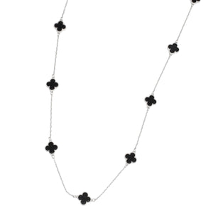 Long Necklace Silver Black Quatrefoil 12 Motifs