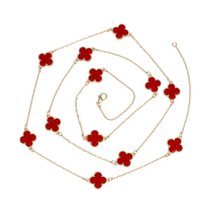 Long Necklace Red Black Quatrefoil 12 Motifs