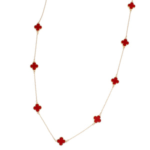 Long Necklace Red Black Quatrefoil 12 Motifs