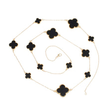 Load image into Gallery viewer, Long Necklace Gold Black Quatrefoil Large Motifs
