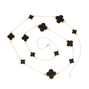 Long Necklace Gold Black Quatrefoil Large Motifs