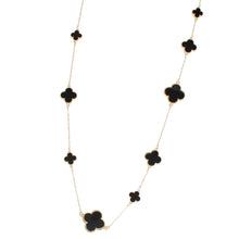 Load image into Gallery viewer, Long Necklace Gold Black Quatrefoil Large Motifs
