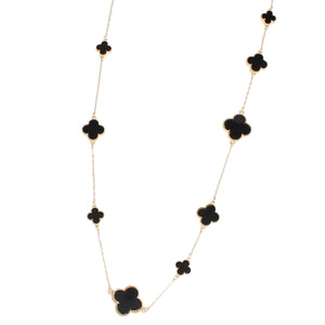 Long Necklace Gold Black Quatrefoil Large Motifs