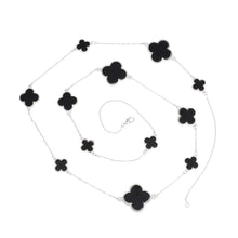 Load image into Gallery viewer, Long Necklace Silver Black Quatrefoil Large Motifs
