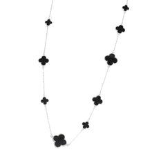 Load image into Gallery viewer, Long Necklace Silver Black Quatrefoil Large Motifs
