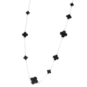 Long Necklace Silver Black Quatrefoil Large Motifs