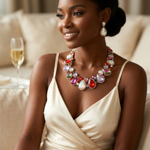 Load image into Gallery viewer, Light Multi Glass Teardrop Crystal Collar Necklace
