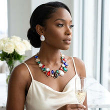 Load image into Gallery viewer, Dark Multi Glass Teardrop Crystal Collar Necklace
