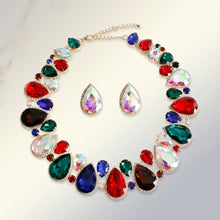 Load image into Gallery viewer, Dark Multi Glass Teardrop Crystal Collar Necklace
