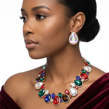 Load image into Gallery viewer, Dark Multi Glass Teardrop Crystal Collar Necklace

