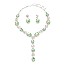 Load image into Gallery viewer, AKA Sorority Formal Pink Green Crystal Y Necklace
