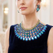 Load image into Gallery viewer, Blue Oval Glass Crystal 6 Row Formal Necklace Set
