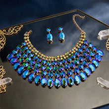 Load image into Gallery viewer, Blue Oval Glass Crystal 6 Row Formal Necklace Set
