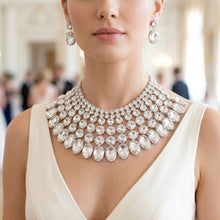 Load image into Gallery viewer, Silver Oval Glass Crystal 6 Row Formal Necklace

