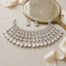 Load image into Gallery viewer, Silver Oval Glass Crystal 6 Row Formal Necklace
