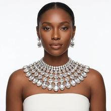 Load image into Gallery viewer, Silver Oval Glass Crystal 6 Row Formal Necklace
