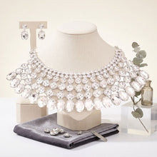 Load image into Gallery viewer, Silver Oval Glass Crystal 6 Row Formal Necklace
