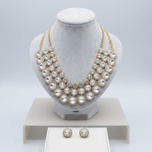Load image into Gallery viewer, Gold Glass Halo Crystal 3 Row Collar Necklace
