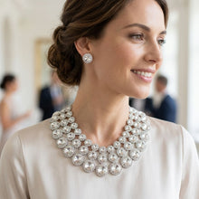 Load image into Gallery viewer, Silver Glass Halo Crystal 3 Row Collar Necklace
