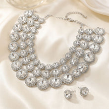 Load image into Gallery viewer, Silver Glass Halo Crystal 3 Row Collar Necklace
